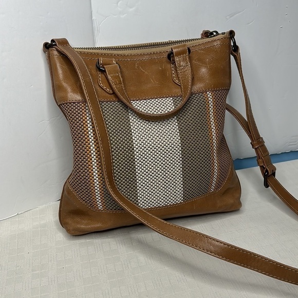 FRYE MELISSA LEATHER WOVEN STRIPED TOP HANDLE ZIP CROSSBODY SMALL TOTE BAG - Picture 7 of 14